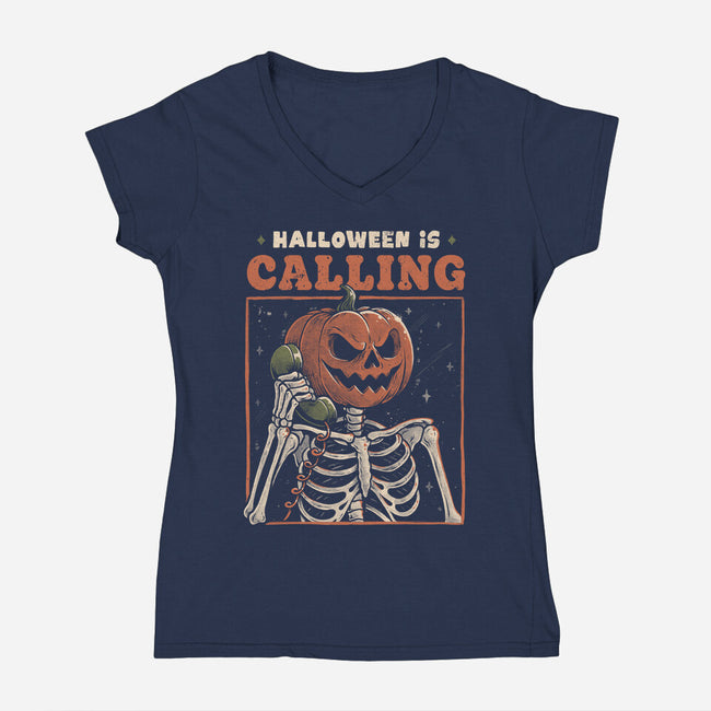 Halloween Is Calling-Womens-V-Neck-Tee-eduely