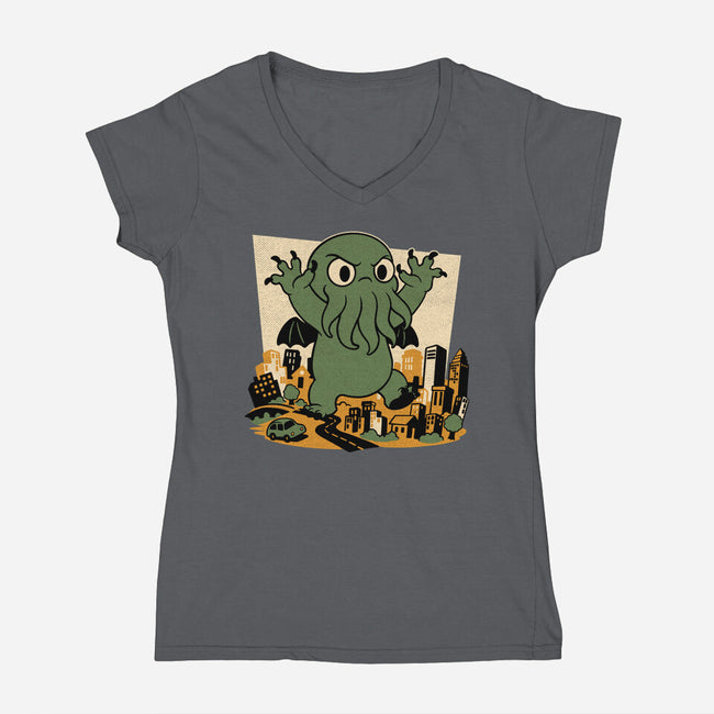 Cthulhu City Destruction-Womens-V-Neck-Tee-Studio Mootant