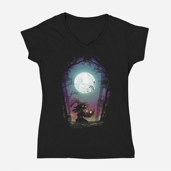Negative Moon-Womens-V-Neck-Tee-Donnie