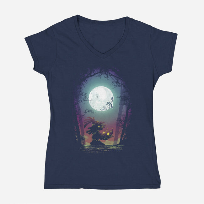 Negative Moon-Womens-V-Neck-Tee-Donnie