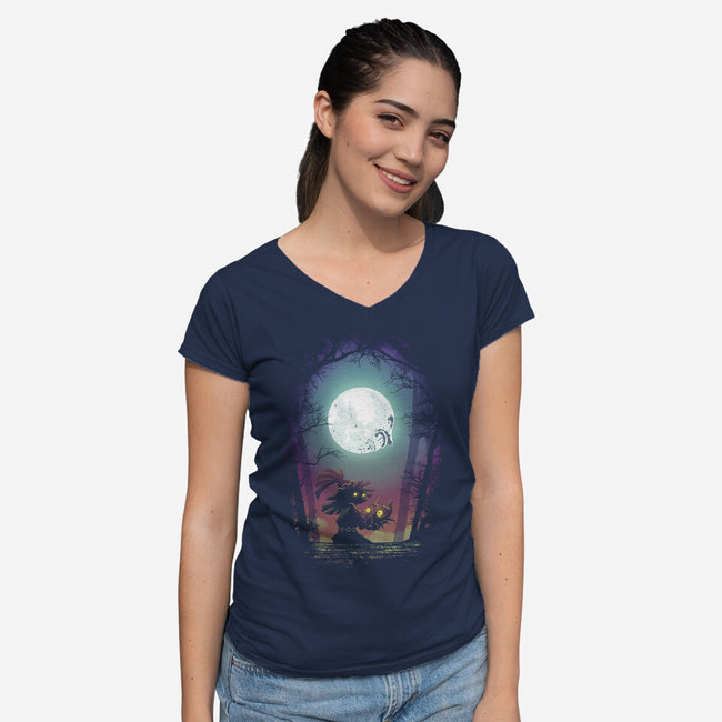 Negative Moon-Womens-V-Neck-Tee-Donnie