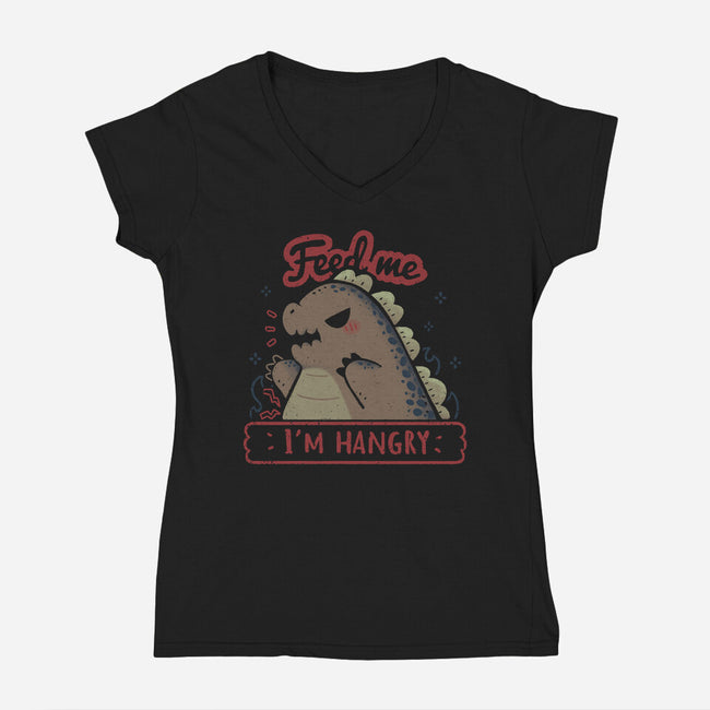 Kawaii Hangry Kaiju-Womens-V-Neck-Tee-xMorfina