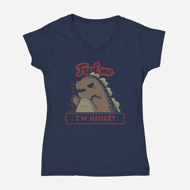 Kawaii Hangry Kaiju-Womens-V-Neck-Tee-xMorfina
