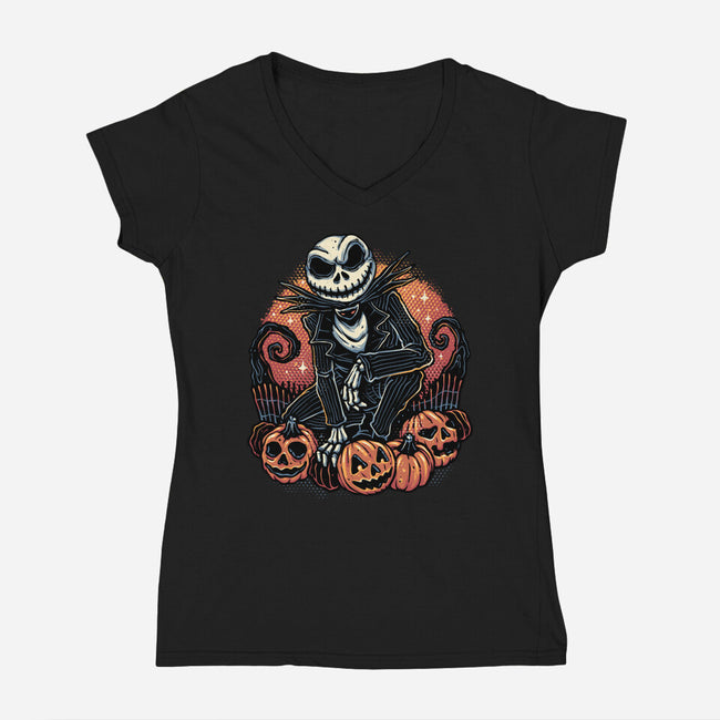 Night Of The Pumpkin King-Womens-V-Neck-Tee-glitchygorilla