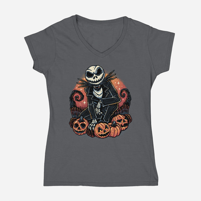 Night Of The Pumpkin King-Womens-V-Neck-Tee-glitchygorilla
