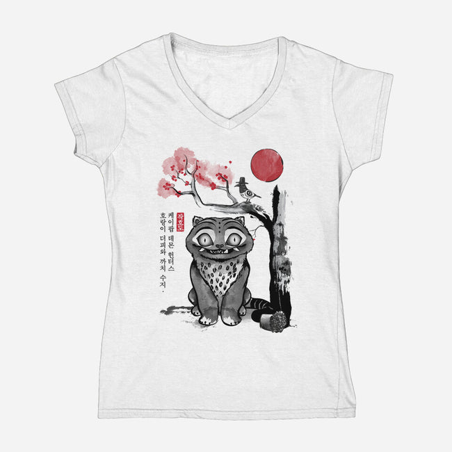 The Tiger And The Magpie Sumi-e-Womens-V-Neck-Tee-DrMonekers