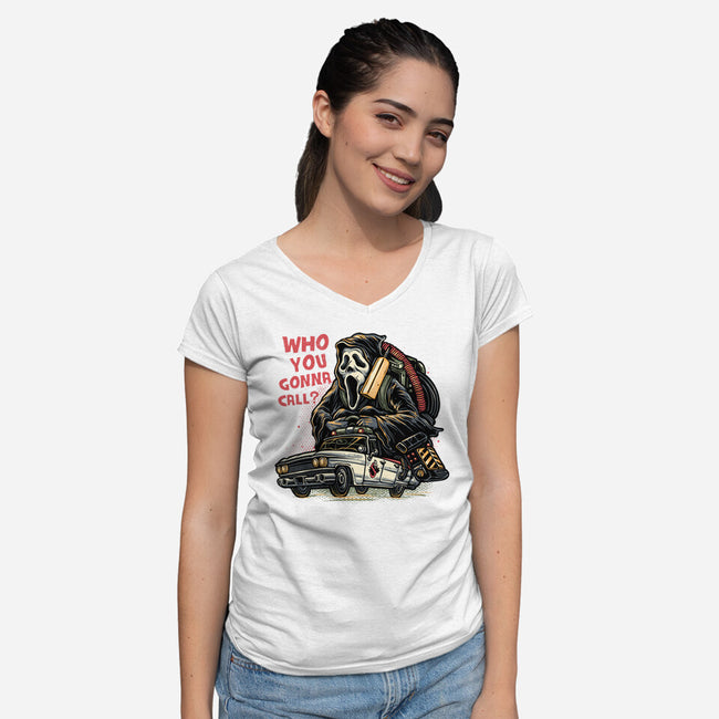 Call The Ghost-Womens-V-Neck-Tee-glitchygorilla