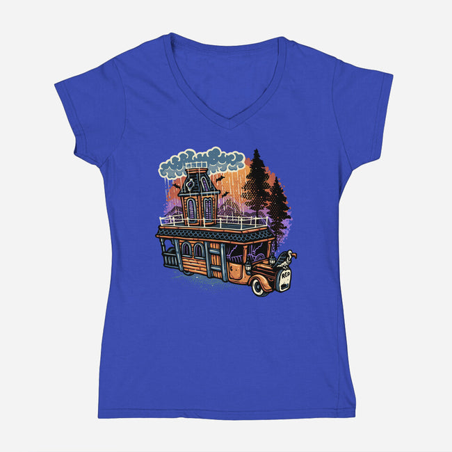 Gloomy Roadtrip-Womens-V-Neck-Tee-glitchygorilla