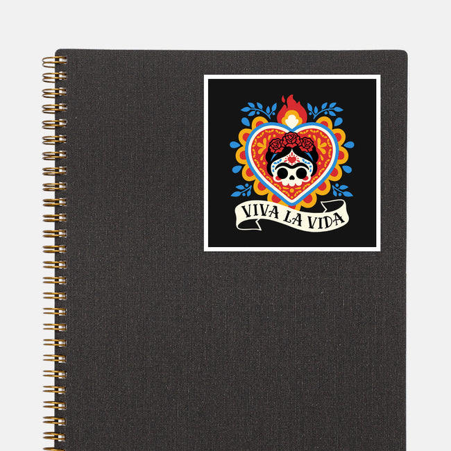 Calavera Frida Sagrado Corazon-None-Glossy-Sticker-NemiMakeit