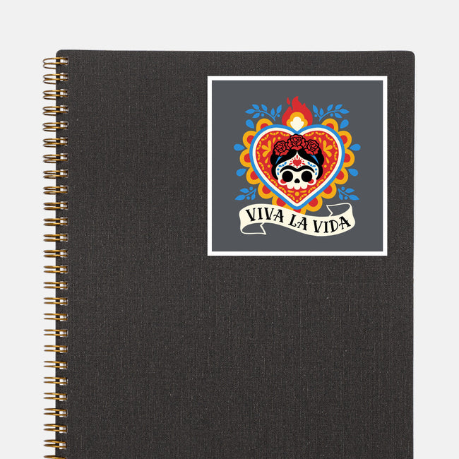Calavera Frida Sagrado Corazon-None-Glossy-Sticker-NemiMakeit