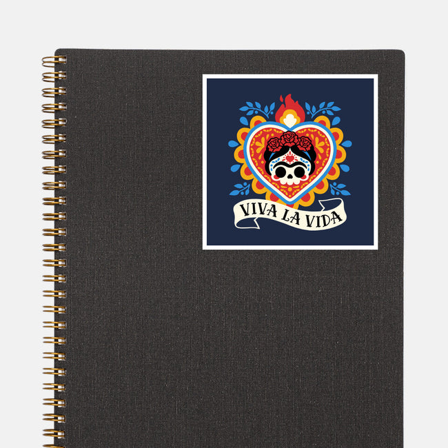 Calavera Frida Sagrado Corazon-None-Glossy-Sticker-NemiMakeit