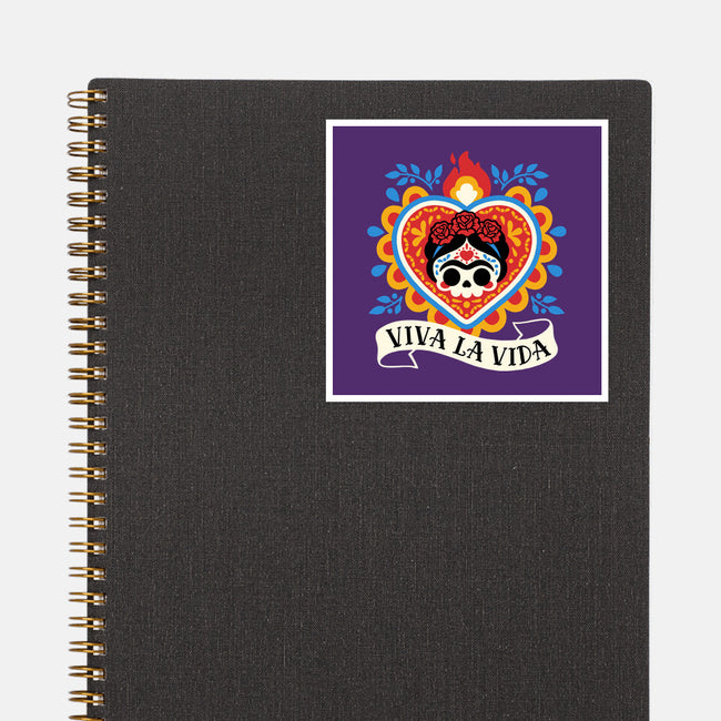 Calavera Frida Sagrado Corazon-None-Glossy-Sticker-NemiMakeit