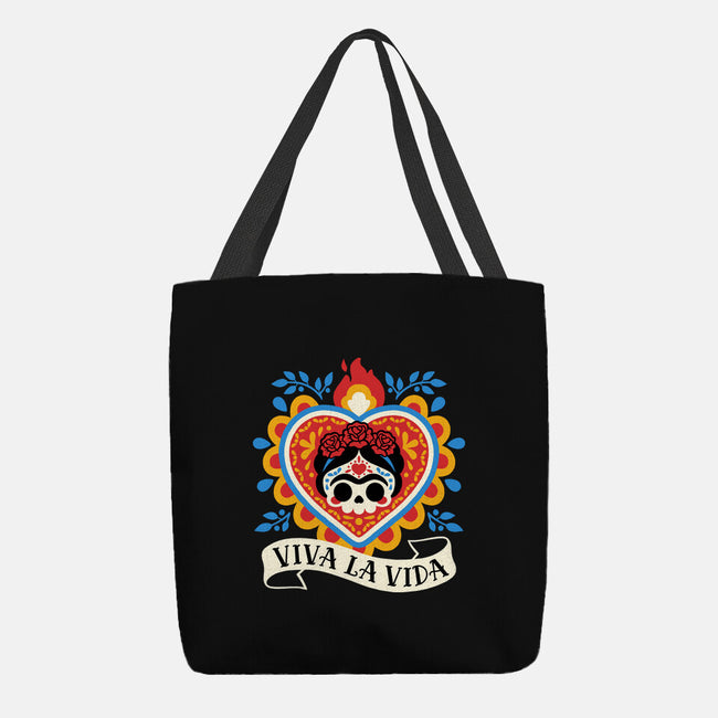 Calavera Frida Sagrado Corazon-None-Basic Tote-Bag-NemiMakeit