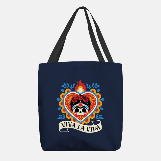 Calavera Frida Sagrado Corazon-None-Basic Tote-Bag-NemiMakeit