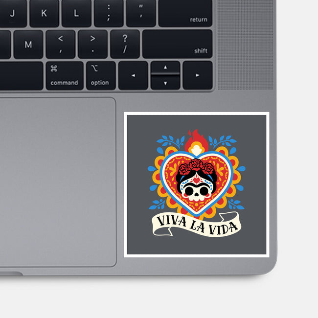 Calavera Frida Sagrado Corazon-None-Glossy-Sticker-NemiMakeit