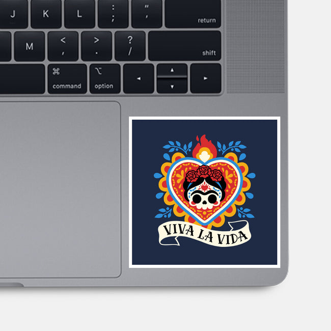 Calavera Frida Sagrado Corazon-None-Glossy-Sticker-NemiMakeit