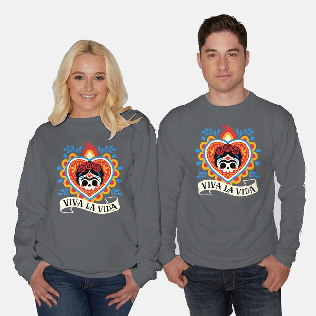 Calavera Frida Sagrado Corazon-Unisex-Crew Neck-Sweatshirt-NemiMakeit