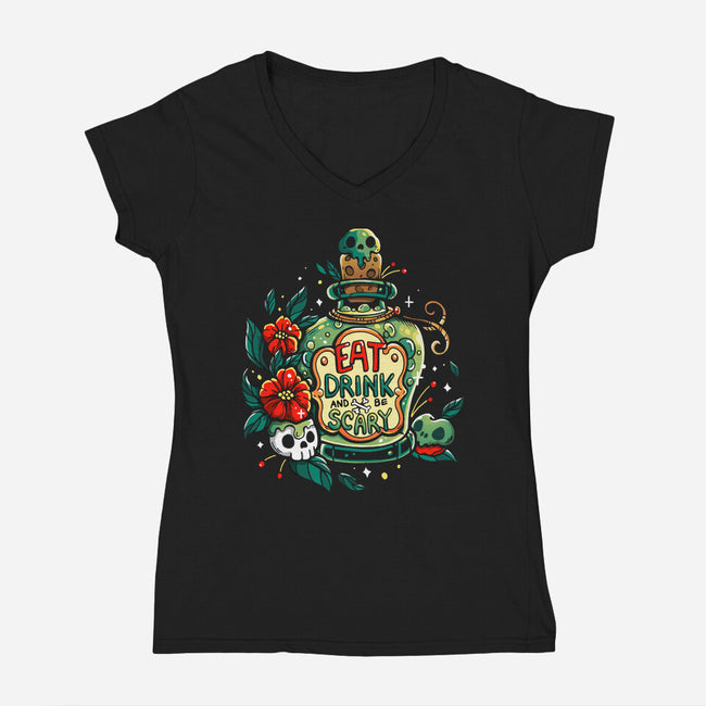 Eat Drink And Be Very Scary-Womens-V-Neck-Tee-Vallina84