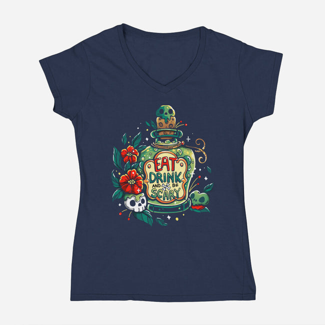 Eat Drink And Be Very Scary-Womens-V-Neck-Tee-Vallina84