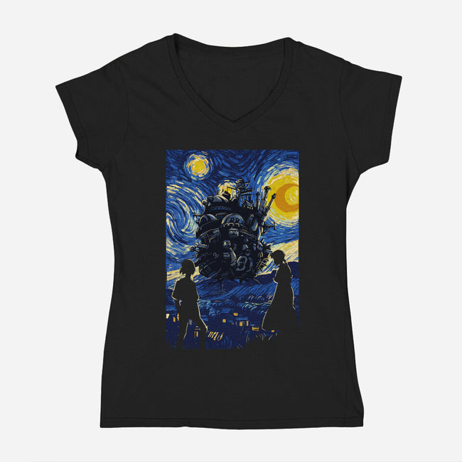 Starrynight Castle-Womens-V-Neck-Tee-fanfabio