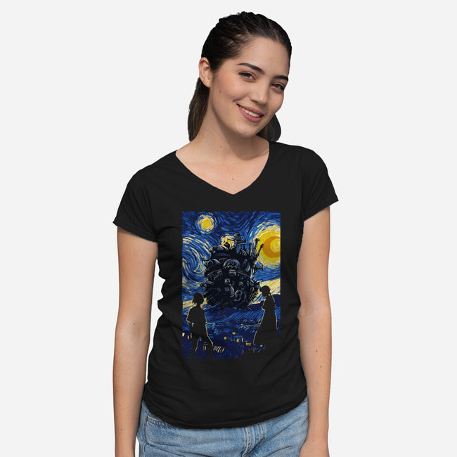Starrynight Castle-Womens-V-Neck-Tee-fanfabio