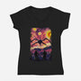 Monster In Starrynight-Womens-V-Neck-Tee-fanfabio
