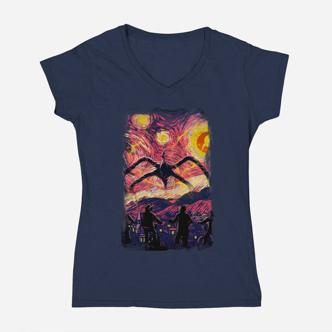 Monster In Starrynight-Womens-V-Neck-Tee-fanfabio