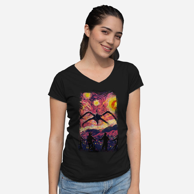 Monster In Starrynight-Womens-V-Neck-Tee-fanfabio