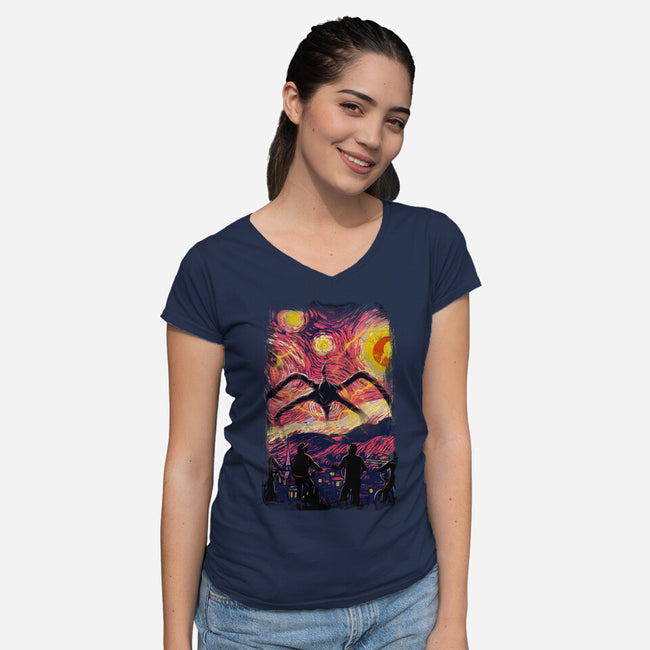 Monster In Starrynight-Womens-V-Neck-Tee-fanfabio