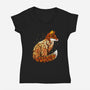 Autumn Fox Landscape-Womens-V-Neck-Tee-dandingeroz