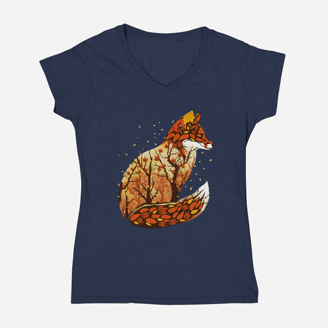 Autumn Fox Landscape-Womens-V-Neck-Tee-dandingeroz