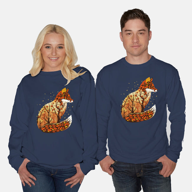 Autumn Fox Landscape-Unisex-Crew Neck-Sweatshirt-dandingeroz