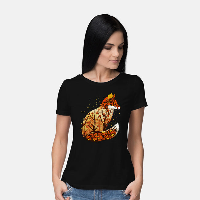 Autumn Fox Landscape-Womens-Basic-Tee-dandingeroz