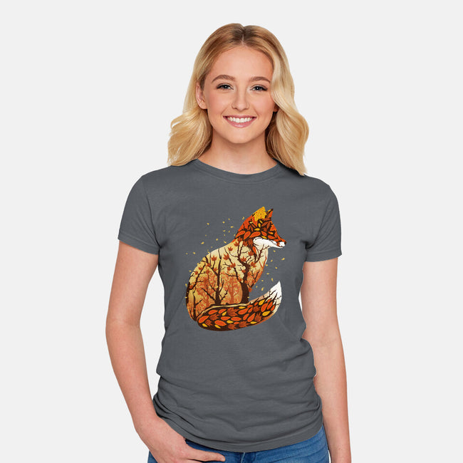 Autumn Fox Landscape-Womens-Fitted-Tee-dandingeroz