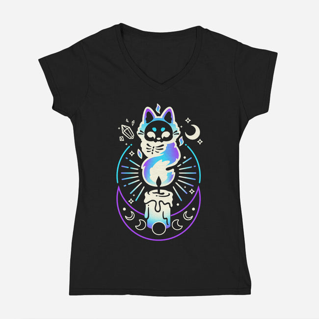 Fox Dark Flame Candle-Womens-V-Neck-Tee-NemiMakeit