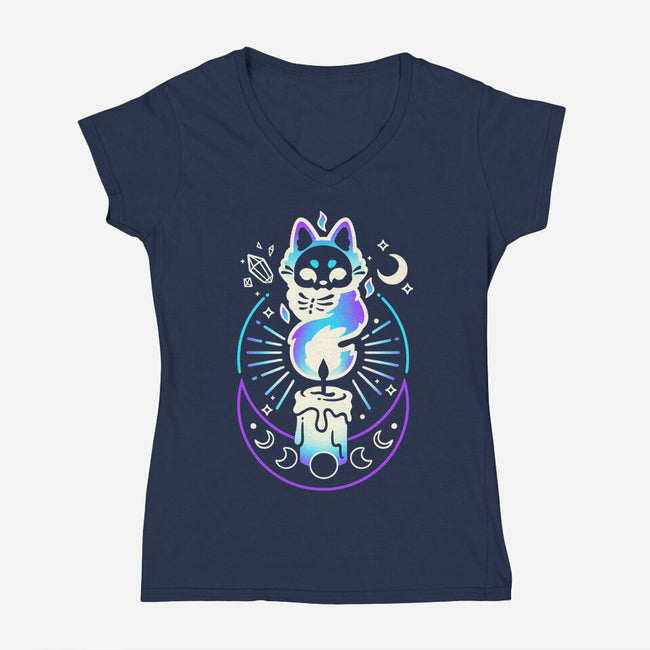 Fox Dark Flame Candle-Womens-V-Neck-Tee-NemiMakeit