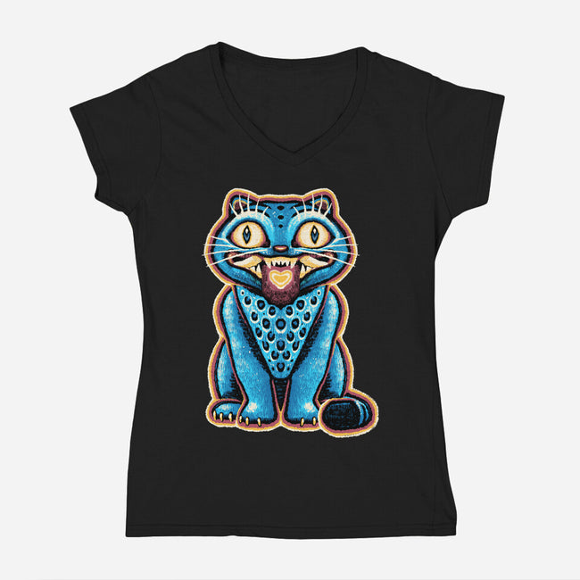 Embroidered Cat-Womens-V-Neck-Tee-glitchygorilla