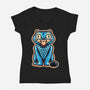 Embroidered Cat-Womens-V-Neck-Tee-glitchygorilla