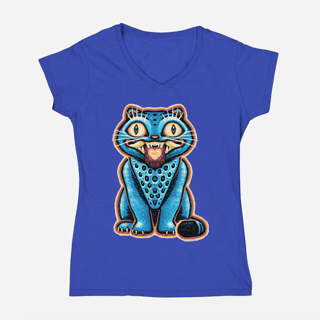 Embroidered Cat-Womens-V-Neck-Tee-glitchygorilla