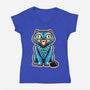 Embroidered Cat-Womens-V-Neck-Tee-glitchygorilla