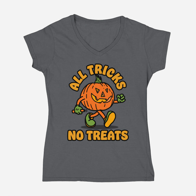 All Tricks No Treats-Womens-V-Neck-Tee-lunchboxbrain