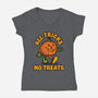 All Tricks No Treats-Womens-V-Neck-Tee-lunchboxbrain