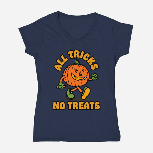 All Tricks No Treats-Womens-V-Neck-Tee-lunchboxbrain