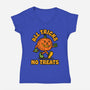 All Tricks No Treats-Womens-V-Neck-Tee-lunchboxbrain