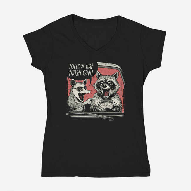 Follow That Trash Can-Womens-V-Neck-Tee-eduely