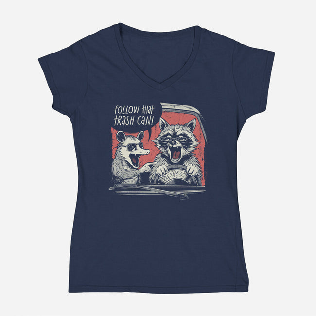 Follow That Trash Can-Womens-V-Neck-Tee-eduely