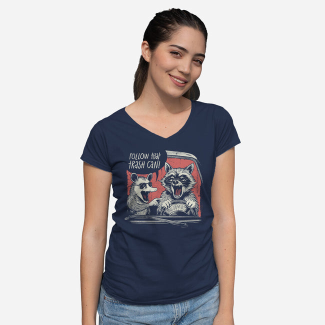 Follow That Trash Can-Womens-V-Neck-Tee-eduely