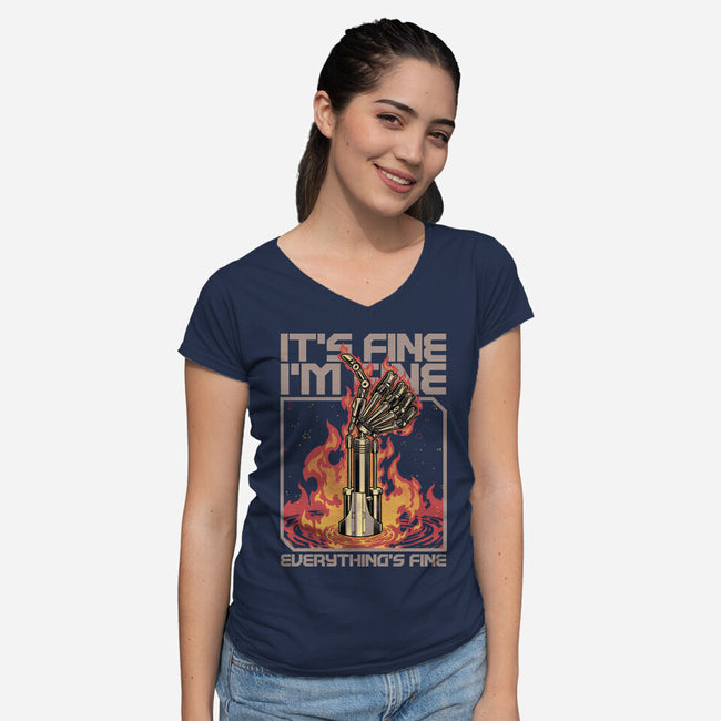 Robotic Hand Thumbs UP-Womens-V-Neck-Tee-Studio Mootant