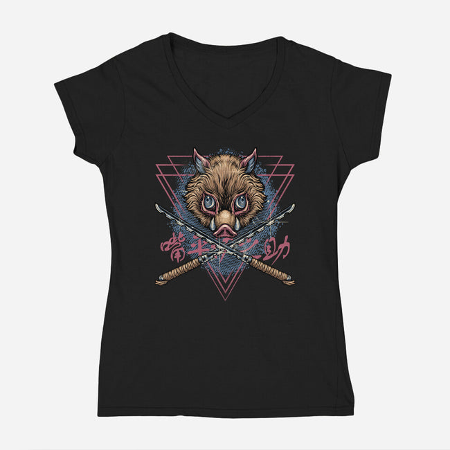 Raging Boar-Womens-V-Neck-Tee-glitchygorilla