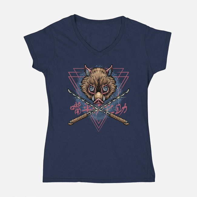 Raging Boar-Womens-V-Neck-Tee-glitchygorilla